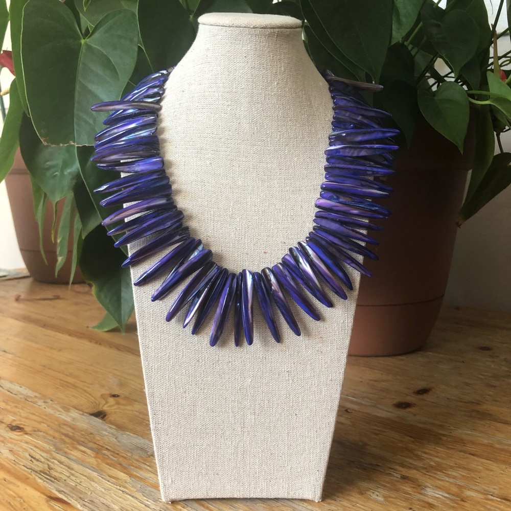 OOAK Artisan Handcrafted Statement Purple Iridescent Shell Necklace NWOT